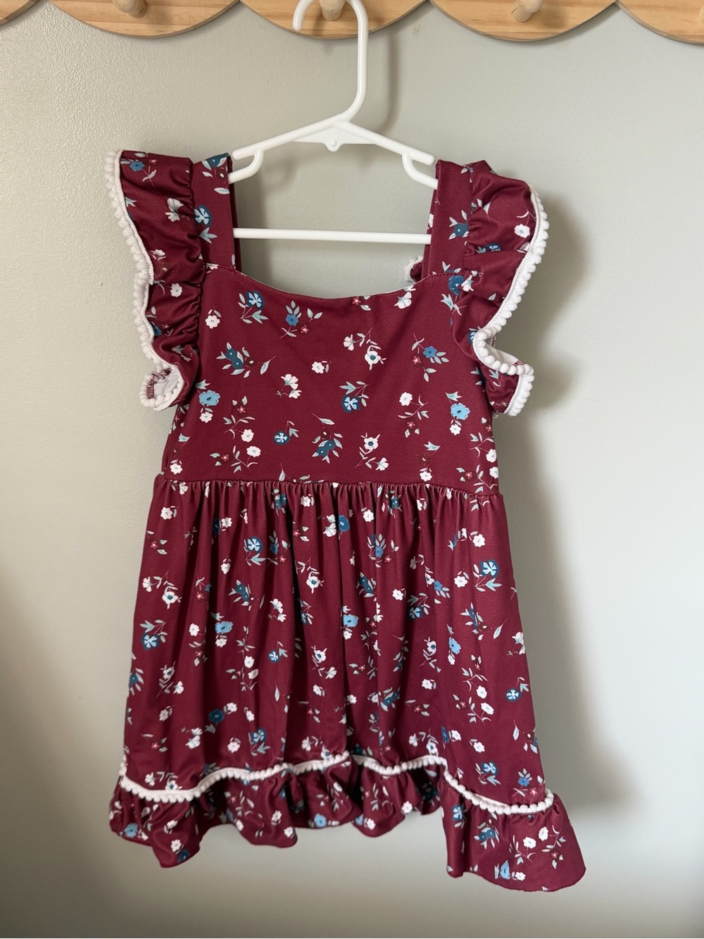 Marie Nicole Clothing Girls 4Y Burgundy Floral Fit & Flare Dress Square Neck